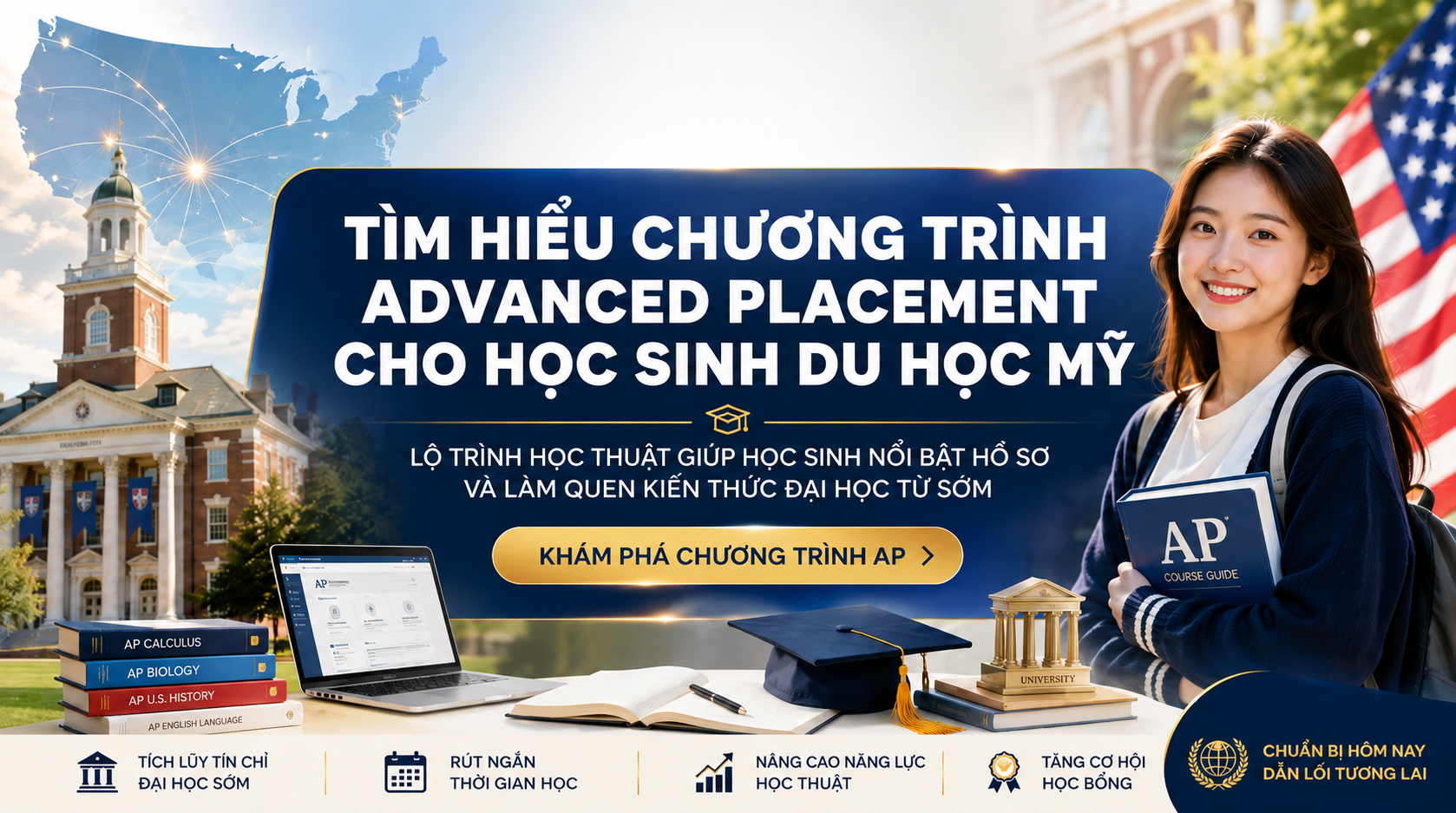 AP là gì và vì sao chương trình Advanced Placement lại quan trọng với học sinh có định hướng du học? Đây là chương trình học thuật bậc trung học do College Board phát triển, giúp học sinh học trước kiến thức đại học, thi lấy chứng chỉ AP và có cơ hội quy đổi tín chỉ tại nhiều trường đại học quốc tế. Với học sinh Việt Nam, AP không chỉ giúp hồ sơ du học Mỹ nổi bật hơn mà còn thể hiện năng lực học thuật, tư duy độc lập và khả năng thích nghi với môi trường đại học từ sớm.